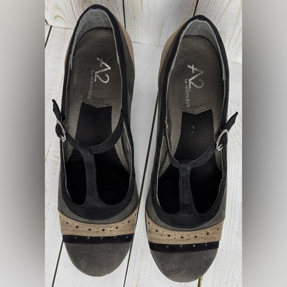 Aerosoles Suede Maryjane Prologue Gray Black Brown Size 8.5 Retro Stacked Heel - Picture 3 of 9